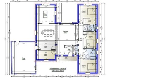 Plan de maison Surface terrain 130 m2 - 5 pièces - 3  chambres -  avec garage 
