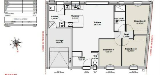 Plan de maison Surface terrain 80 m2 - 4 pièces - 3  chambres -  avec garage 