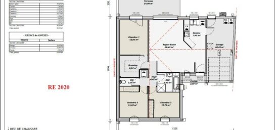 Plan de maison Surface terrain 90 m2 - 4 pièces - 3  chambres -  avec garage 