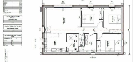 Plan de maison Surface terrain 80 m2 - 4 pièces - 3  chambres -  sans garage 