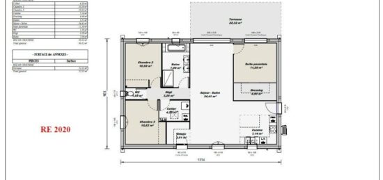 Plan de maison Surface terrain 90 m2 - 4 pièces - 3  chambres -  sans garage 