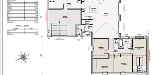 Plan de maison Surface terrain 130 m2 - 5 pièces - 4  chambres -  avec garage 