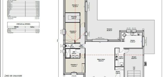 Plan de maison Surface terrain 110 m2 - 4 pièces - 3  chambres -  avec garage 