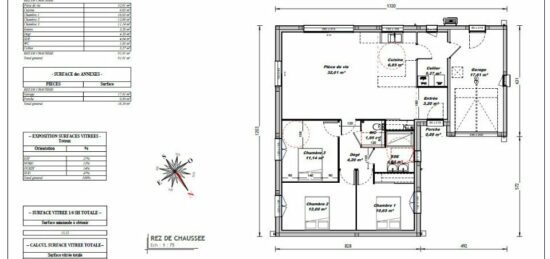 Plan de maison Surface terrain 90 m2 - 4 pièces - 3  chambres -  avec garage 