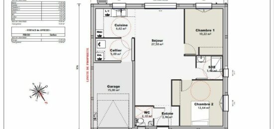 Plan de maison Surface terrain 70 m2 - 4 pièces - 2  chambres -  avec garage 