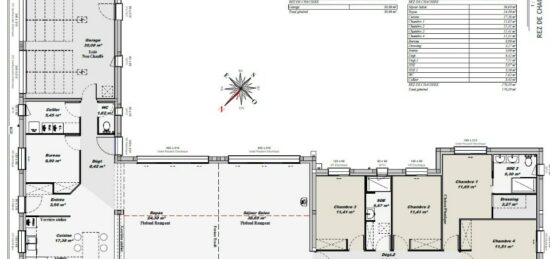 Plan de maison Surface terrain 170 m2 - 6 pièces - 4  chambres -  avec garage 