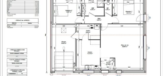 Plan de maison Surface terrain 80 m2 - 3 pièces - 2  chambres -  avec garage 