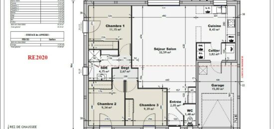 Plan de maison Surface terrain 80 m2 - 4 pièces - 3  chambres -  avec garage 