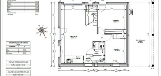 Plan de maison Surface terrain 60 m2 - 3 pièces - 2  chambres -  sans garage 