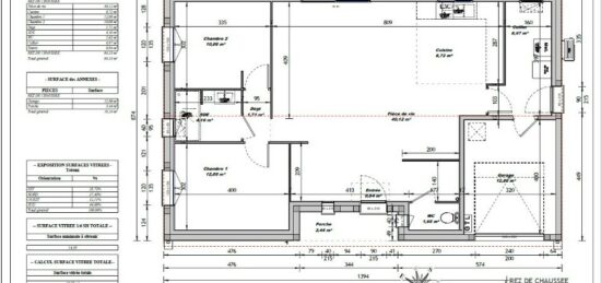 Plan de maison Surface terrain 80 m2 - 3 pièces - 2  chambres -  avec garage 