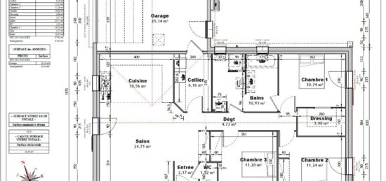 Plan de maison Surface terrain 90 m2 - 4 pièces - 3  chambres -  avec garage 