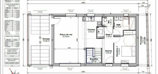 Plan de maison Surface terrain 90 m2 - 4 pièces - 3  chambres -  avec garage 