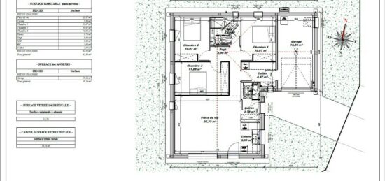 Plan de maison Surface terrain 80 m2 - 4 pièces - 3  chambres -  avec garage 