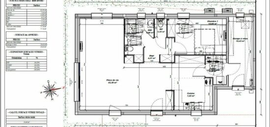 Plan de maison Surface terrain 70 m2 - 2 pièces - 1  chambre -  avec garage 