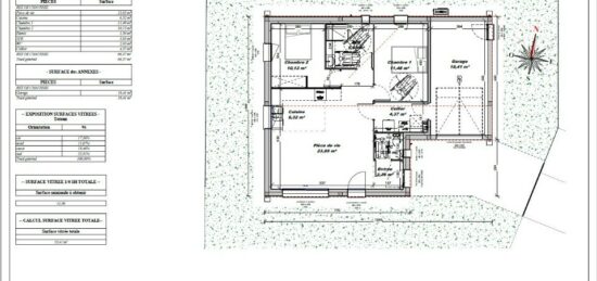 Plan de maison Surface terrain 60 m2 - 3 pièces - 2  chambres -  avec garage 