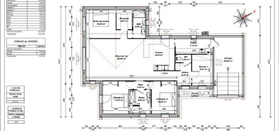 Plan de maison Surface terrain 120 m2 - 6 pièces - 3  chambres -  avec garage 