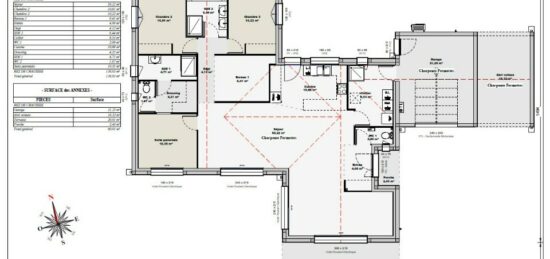 Plan de maison Surface terrain 130 m2 - 6 pièces - 3  chambres -  avec garage 
