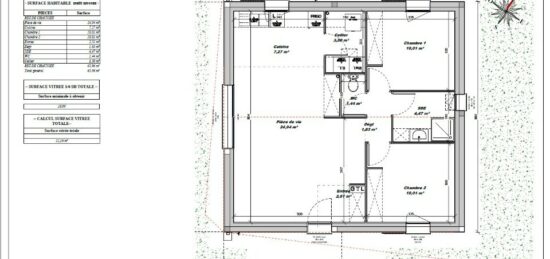 Plan de maison Surface terrain 60 m2 - 3 pièces - 2  chambres -  sans garage 