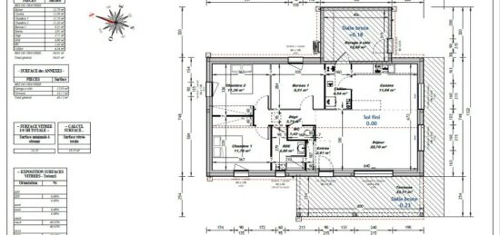 Plan de maison Surface terrain 80 m2 - 4 pièces - 3  chambres -  avec garage 