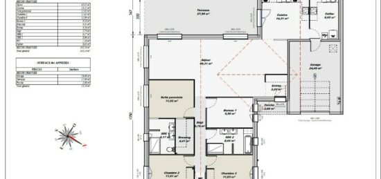 Plan de maison Surface terrain 140 m2 - 5 pièces - 4  chambres -  avec garage 