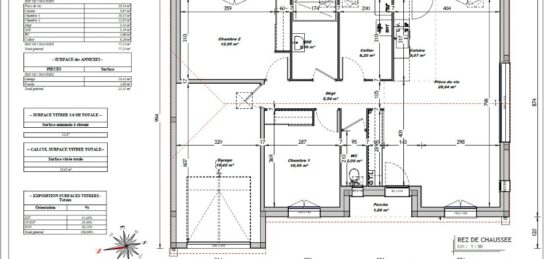 Plan de maison Surface terrain 70 m2 - 3 pièces - 2  chambres -  avec garage 