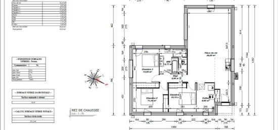 Plan de maison Surface terrain 90 m2 - 4 pièces - 3  chambres -  sans garage 