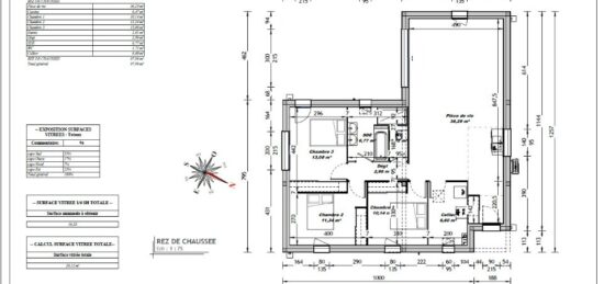 Plan de maison Surface terrain 90 m2 - 4 pièces - 3  chambres -  sans garage 