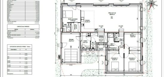 Plan de maison Surface terrain 130 m2 - 6 pièces - 4  chambres -  avec garage 