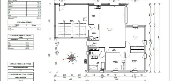 Plan de maison Surface terrain 100 m2 - 4 pièces - 3  chambres -  avec garage 