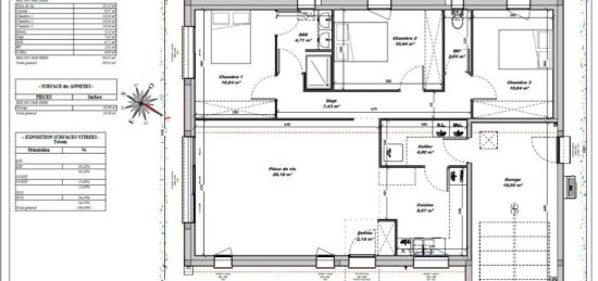 Plan de maison Surface terrain 90 m2 - 5 pièces - 3  chambres -  avec garage 