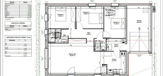 Plan de maison Surface terrain 80 m2 - 5 pièces - 3  chambres -  avec garage 