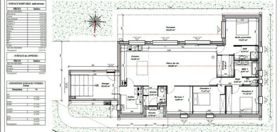 Plan de maison Surface terrain 120 m2 - 6 pièces - 3  chambres -  avec garage 