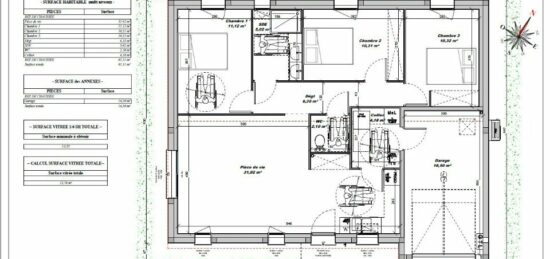 Plan de maison Surface terrain 80 m2 - 4 pièces - 3  chambres -  avec garage 