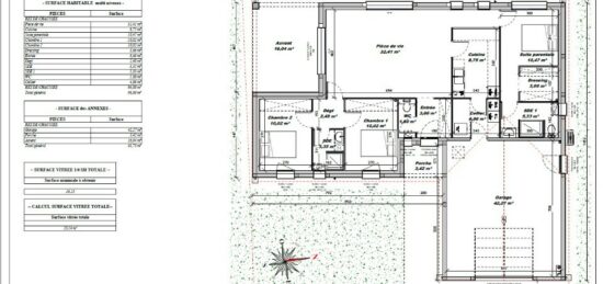 Plan de maison Surface terrain 90 m2 - 5 pièces - 3  chambres -  avec garage 