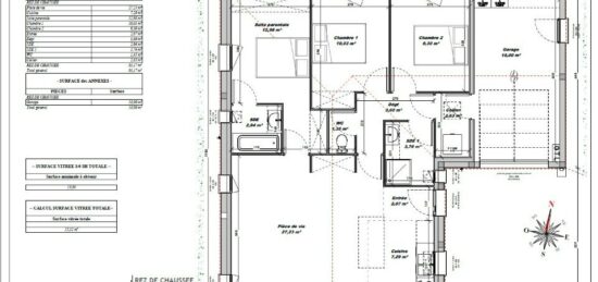 Plan de maison Surface terrain 80 m2 - 4 pièces - 3  chambres -  avec garage 