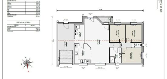 Plan de maison Surface terrain 90 m2 - 4 pièces - 3  chambres -  avec garage 