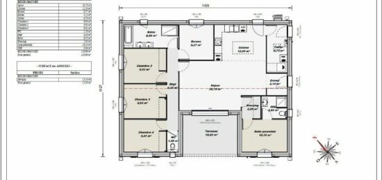 Plan de maison Surface terrain 120 m2 - 6 pièces - 4  chambres -  sans garage 