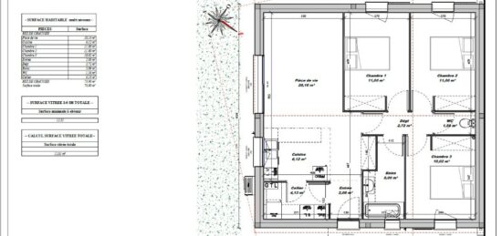 Plan de maison Surface terrain 70 m2 - 4 pièces - 3  chambres -  sans garage 