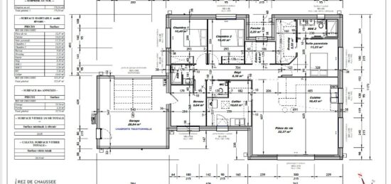 Plan de maison Surface terrain 120 m2 - 5 pièces - 3  chambres -  avec garage 