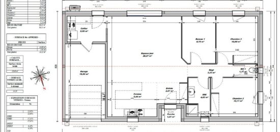 Plan de maison Surface terrain 80 m2 - 4 pièces - 2  chambres -  avec garage 