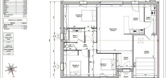 Plan de maison Surface terrain 80 m2 - 4 pièces - 3  chambres -  avec garage 