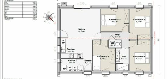 Plan de maison Surface terrain 80 m2 - 4 pièces - 4  chambres -  sans garage 
