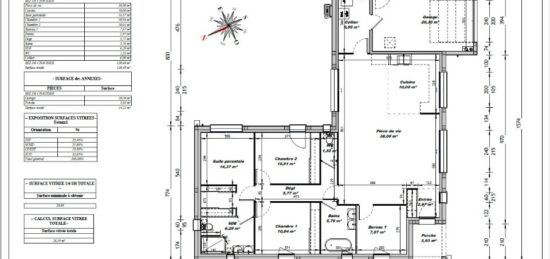 Plan de maison Surface terrain 120 m2 - 5 pièces - 3  chambres -  avec garage 
