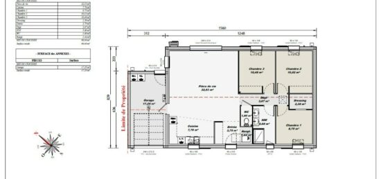 Plan de maison Surface terrain 80 m2 - 4 pièces - 3  chambres -  avec garage 