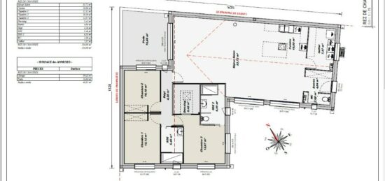 Plan de maison Surface terrain 130 m2 - 4 pièces - 3  chambres -  sans garage 