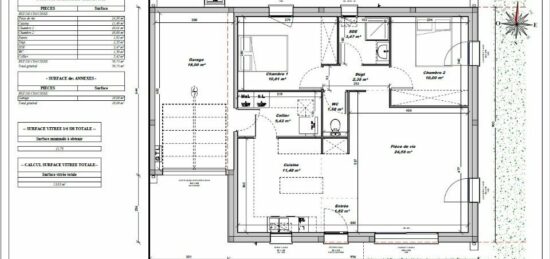 Plan de maison Surface terrain 70 m2 - 3 pièces - 2  chambres -  avec garage 