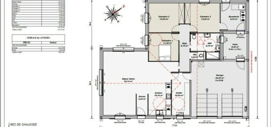 Plan de maison Surface terrain 130 m2 - 6 pièces - 3  chambres -  avec garage 