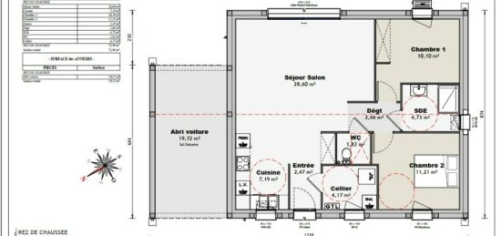 Plan de maison Surface terrain 70 m2 - 4 pièces - 2  chambres -  sans garage 