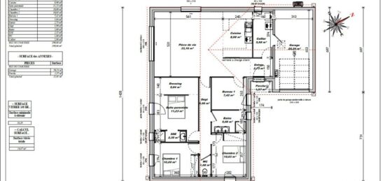 Plan de maison Surface terrain 100 m2 - 5 pièces - 3  chambres -  avec garage 