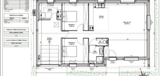 Plan de maison Surface terrain 80 m2 - 4 pièces - 2  chambres -  avec garage 